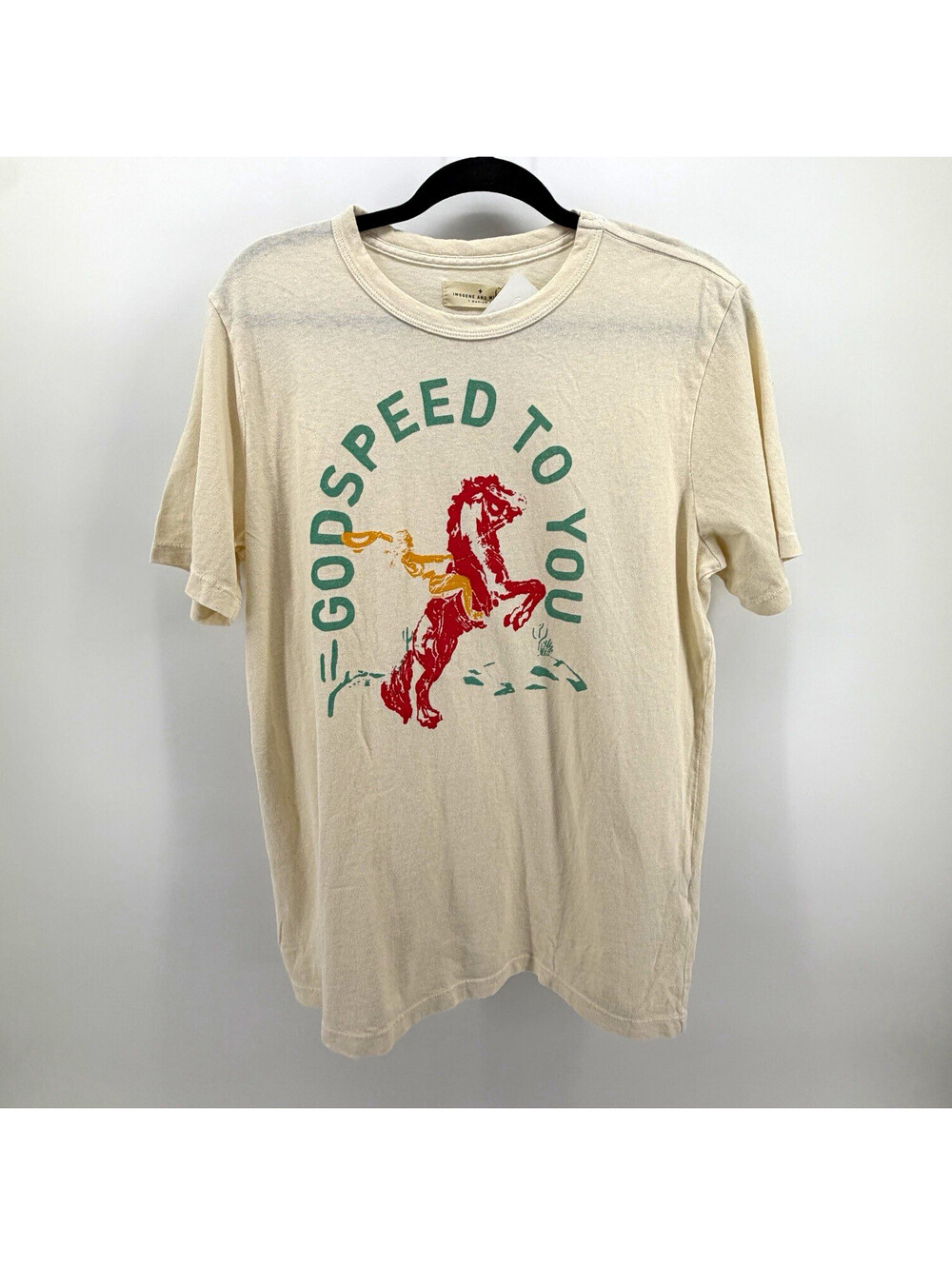 Imogene + Willie Godspeed To You Tee Medium Vintage White Horse Graphic NWT